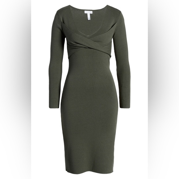Twist Front Long Sleeve Sweater Midi Dress by LEITH GREEN THYME XS - Picture 3 of 8